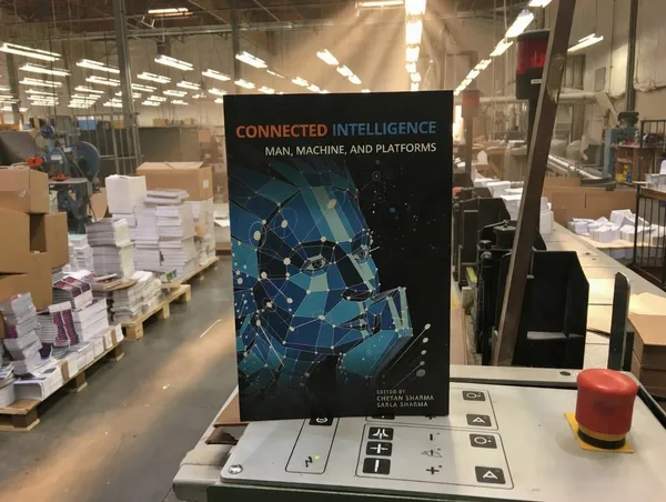 A perfect-bound book on production equipment at Puget Bindery